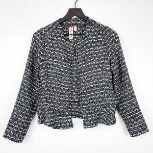 Dolan Anthropologie XS Woven Tweed Open Front Jacket Knit Black Blue